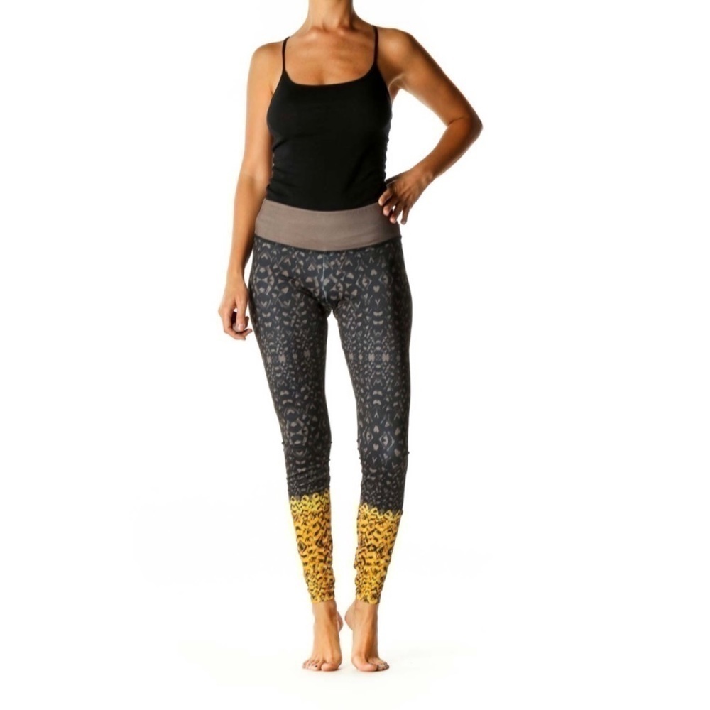 Onzie Sky geometric printed leggings grey yellow colour block high rise XS